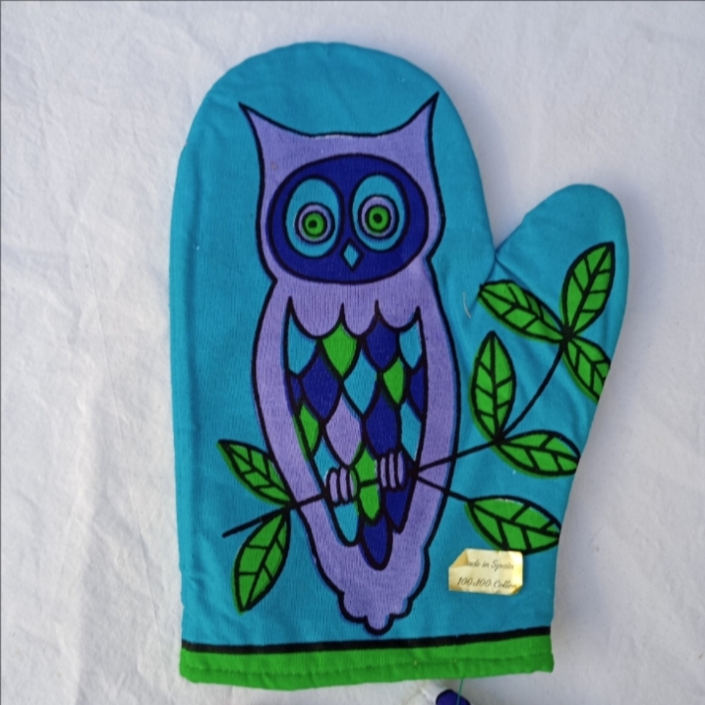 Handmade Blue and Purple Owl Oven Mitt Kitchen BBQ Cooking Decoration Decorative